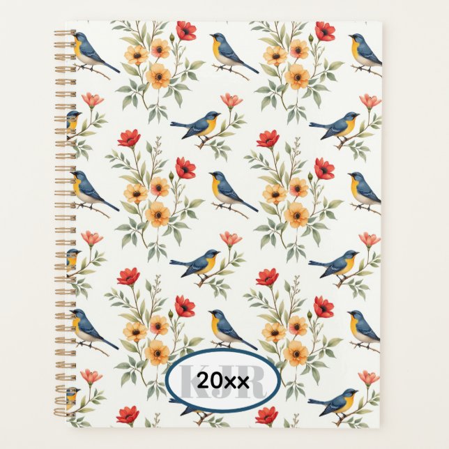 Bluebirds and Flowers Planner (Front)