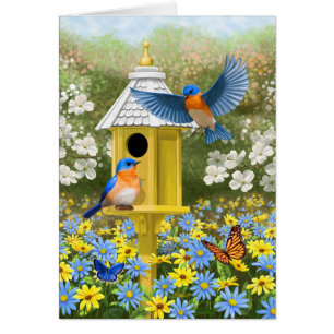 Bluebirds and Hexagon Birdhouse Blue