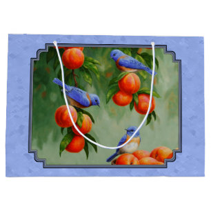 Bluebirds and Peaches Blue Large Gift Bag