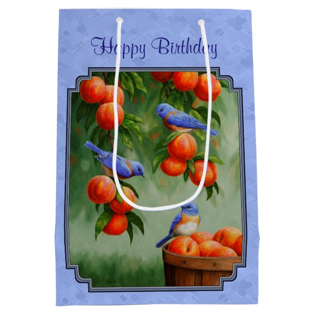 Bluebirds and Peaches Blue Medium Gift Bag (Back)