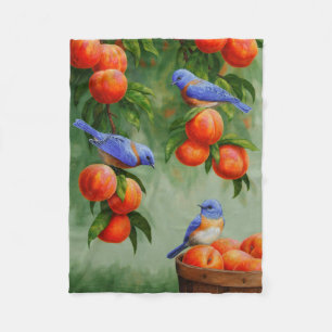 Bluebirds and Peaches Fleece Blanket