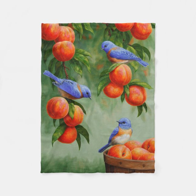 Bluebirds and Peaches Fleece Blanket (Front)
