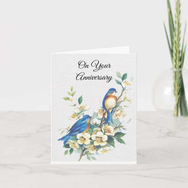 Bluebirds Anniversary Greeting Card (Front)