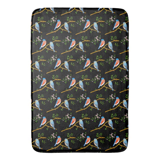 Bluebirds Black Bath Mat (Front Vertical)