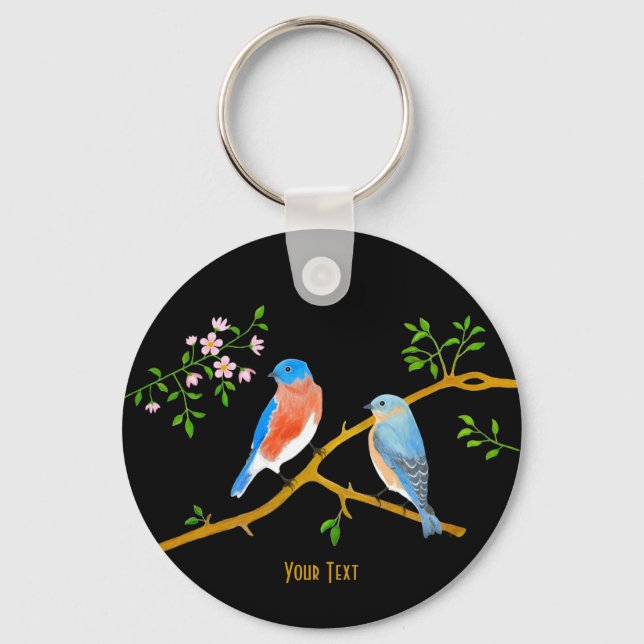 Bluebirds Black Metal Keychain (Front)
