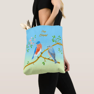 Bluebirds Blue and Gren Tote Bag