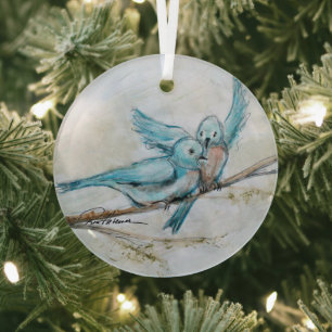 Bluebirds by Hevener Glass Tree Decoration