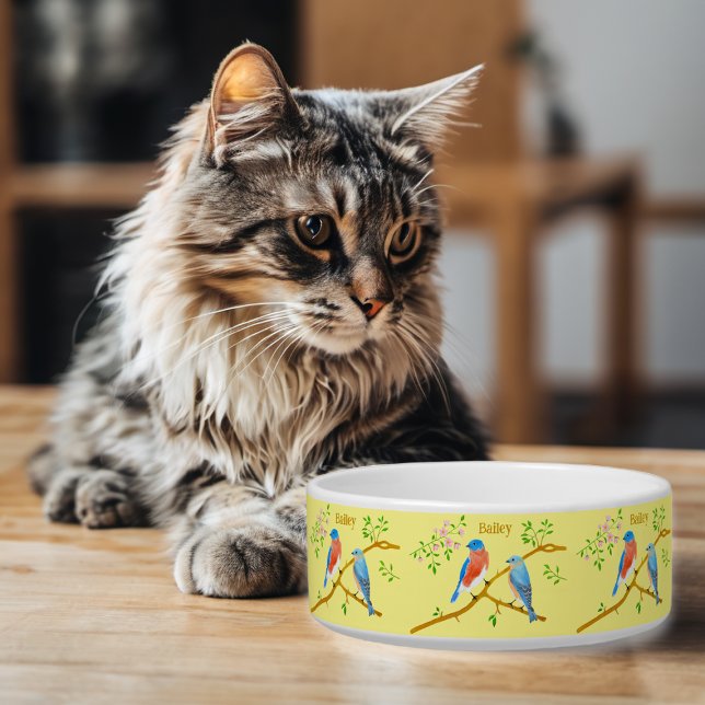 Bluebirds Cat or Dog Bowl Yellow (Creator Uploaded)