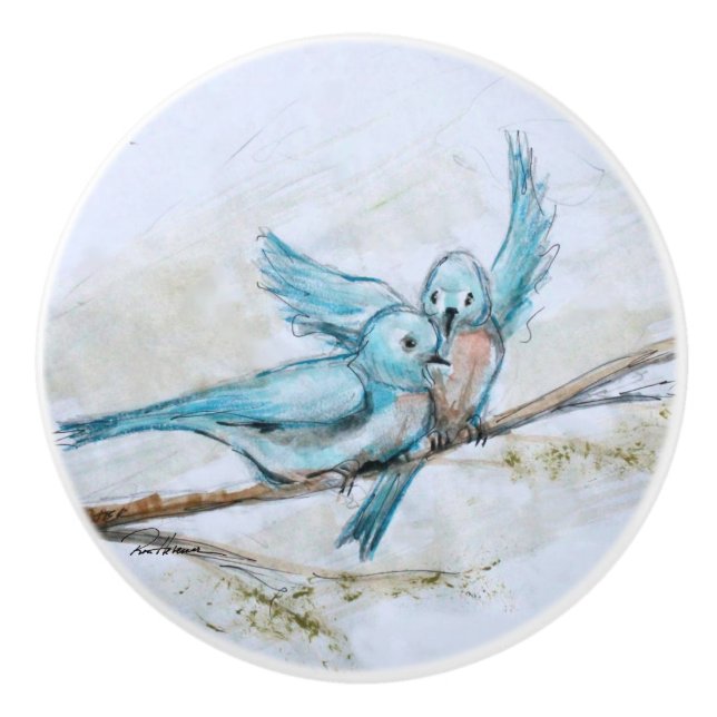 Bluebirds Ceramic Knob (Front)