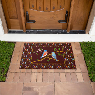 Bluebirds Doormat Dark Maroon