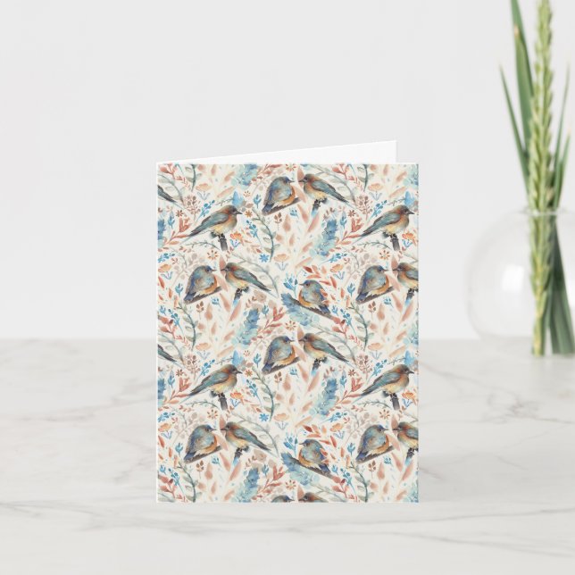 Bluebirds Floral Watercolor Painting Thank You Card (Front)