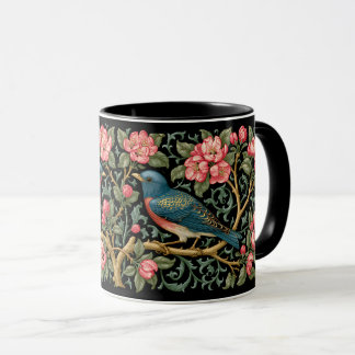 Bluebirds Floral William Morris Style Painting Art Mug