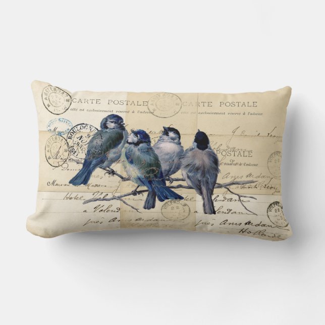 Bluebirds French Postcards Pillow (Front)