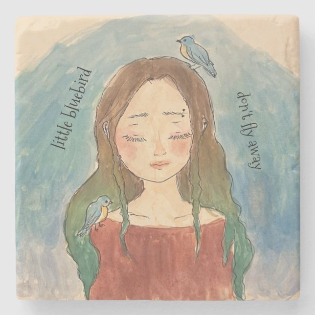 Bluebirds Girl Don't Fly Away Stone Coaster (Front)