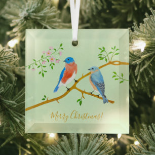 Bluebirds Glass Tree Decoration