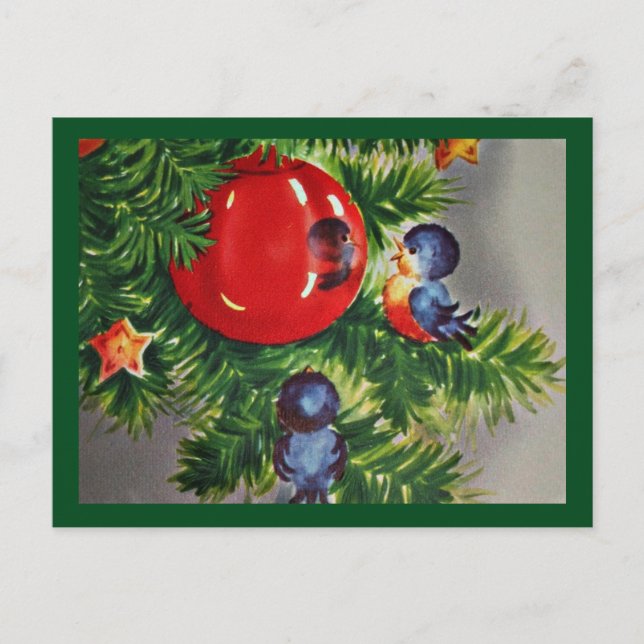 Bluebirds in a Christmas Tree Holiday Postcard (Front)