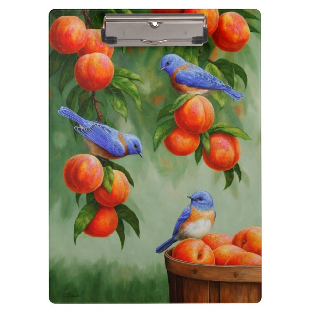 Bluebirds in a Peach Tree Orchard Clipboard (Front)
