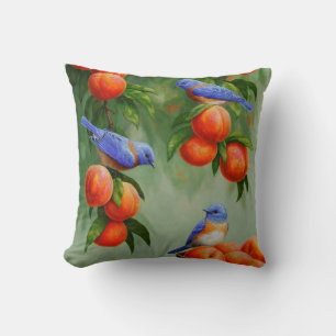 Bluebirds in a Peach Tree Orchard Cushion
