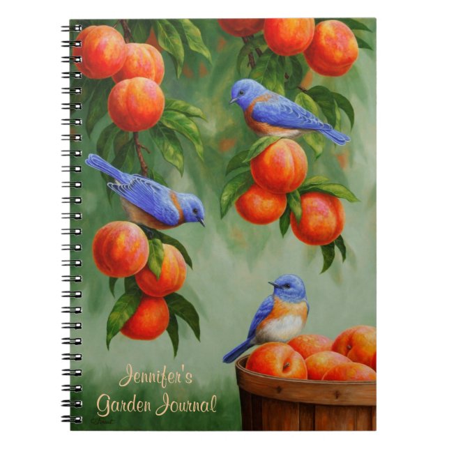 Bluebirds in a Peach Tree Orchard Spiral Notebook (Front)