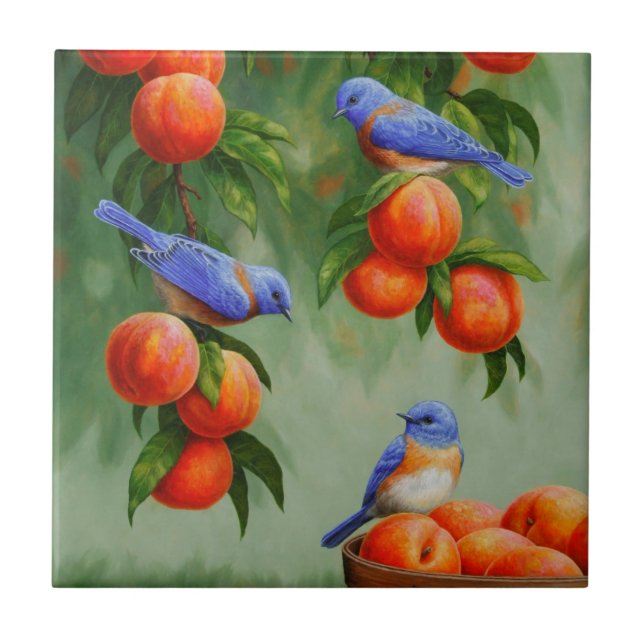 Bluebirds in a Peach Tree Orchard Tile (Front)