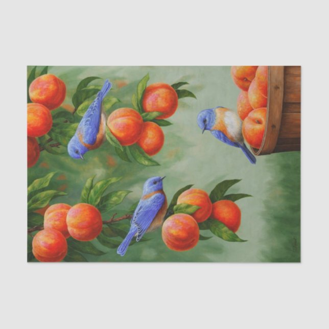 Bluebirds in a Peach Tree Orchard Tissue Paper (Front)