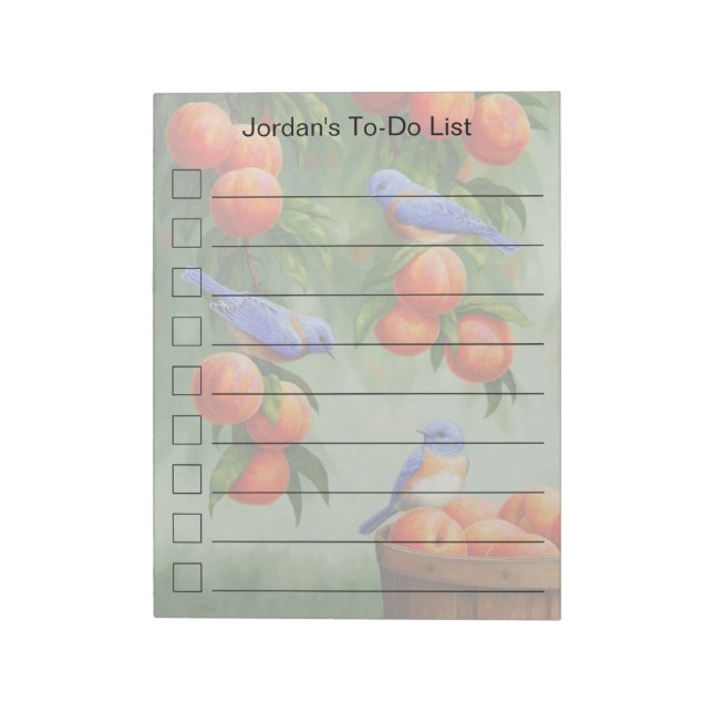 Bluebirds in a Peach Tree Orchard To-Do List Notepad (Rotated)