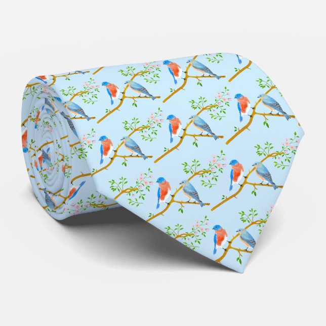 Bluebirds Light Blue Neck Tie (Rolled)