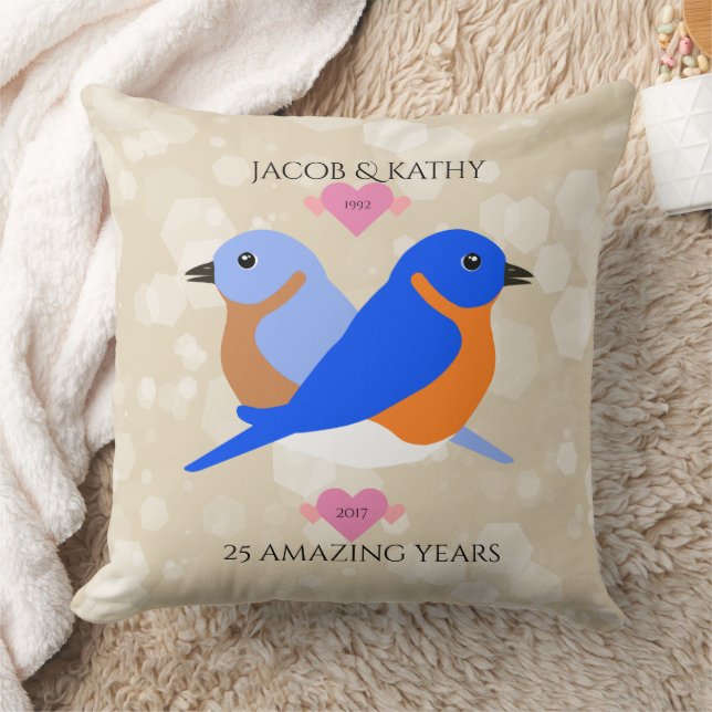 Bluebirds Lovebirds Any Anniversary Year Cushion (Blanket)