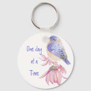 Bluebirds, Motivational, One day at a Time Quote Key Ring