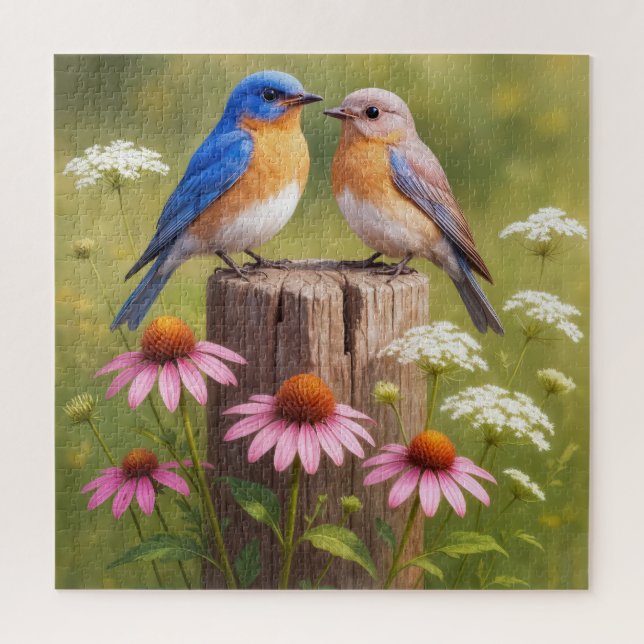 Bluebirds On a Fence Post Jigsaw Puzzle (Vertical)