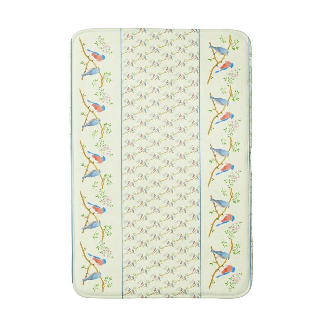 Bluebirds Pair Yellow Bath Mat (Front Vertical)