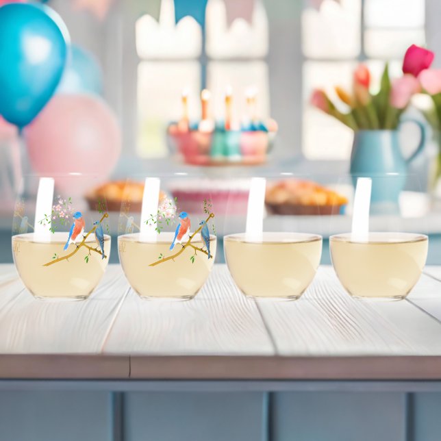 Bluebirds Stemless Wine Glass (Insitu (Baby Shower))