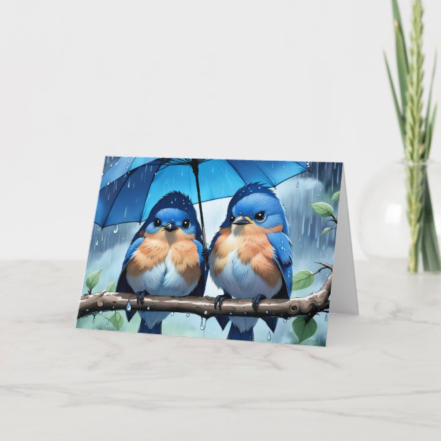 Bluebirds Under an Umbrella Anniversary Card (Front)