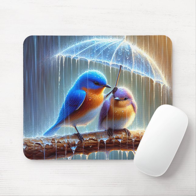 Bluebirds Under An Umbrella Mouse Pad (With Mouse)
