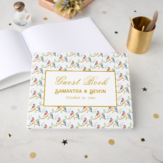 Bluebirds Wedding Guest Book (Front Open)