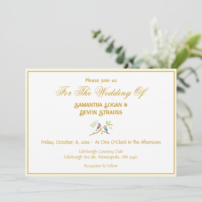 Bluebirds Wedding Invitation 5 x 7 (Standing Front)