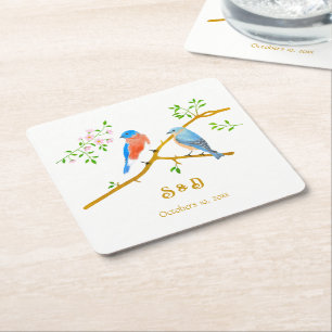 Bluebirds Wedding Square Paper Coaster