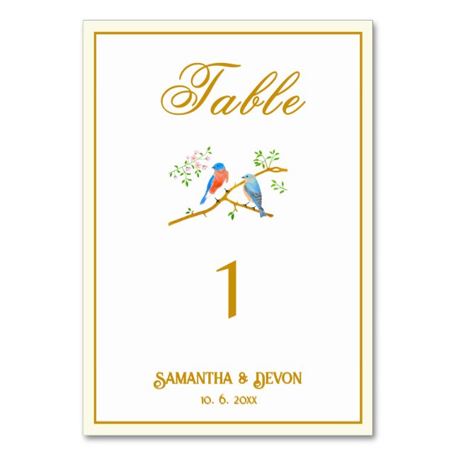 Bluebirds Wedding Table Number (Front)