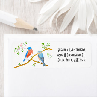 Bluebirds White Return Address Label