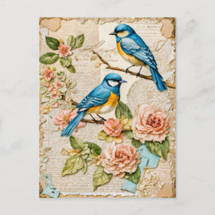 Bluebirds with Roses Holiday Postcard
