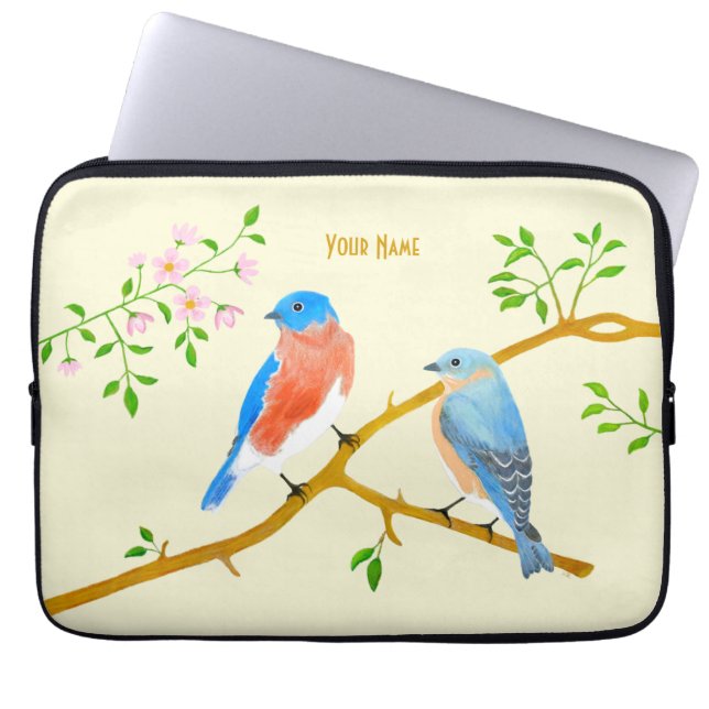 Bluebirds Yellow Laptop Sleeve (Front)