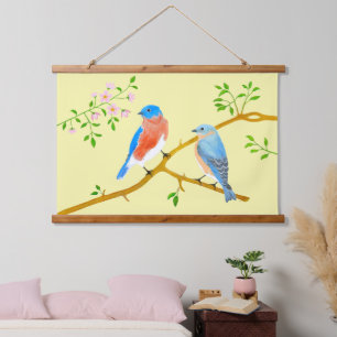 Bluebirds Yellow Wood Topped Wall Tapestries