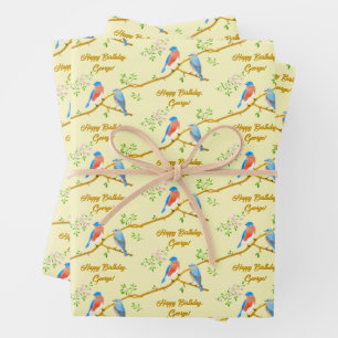 Bluebirds Yellow Wrapping Paper Sheets