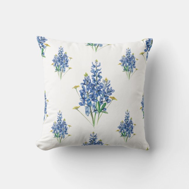 Bluebonnet and Wildflower Pattern Throw Pillow (Front)