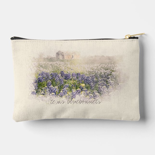 Bluebonnet Field Sketched Watercolor Accessory Pouch (Back)
