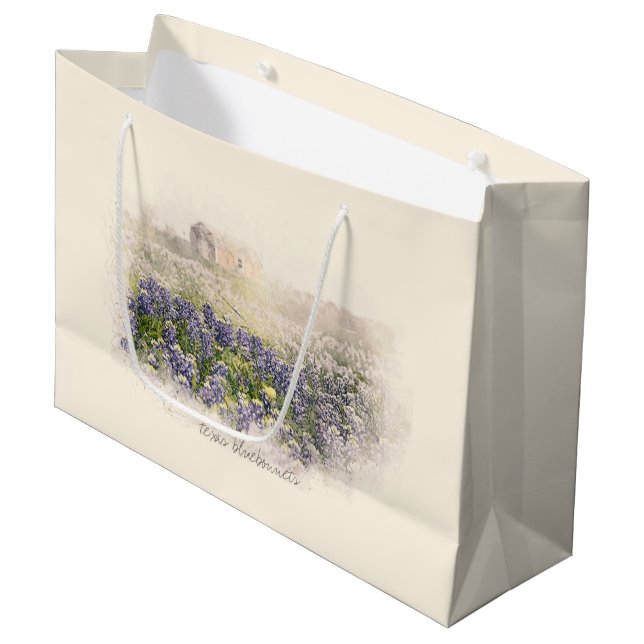 Bluebonnet Field Sketched Watercolor Large Gift Bag (Front Angled)