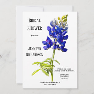 Bluebonnet Floral on White, Wedding Bridal Shower, Invitation