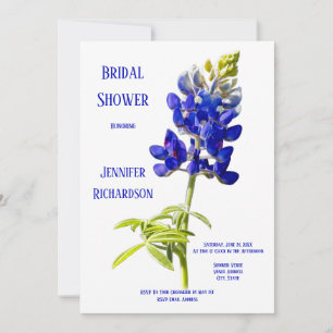 Bluebonnet Floral on White, Wedding Bridal Shower, Invitation