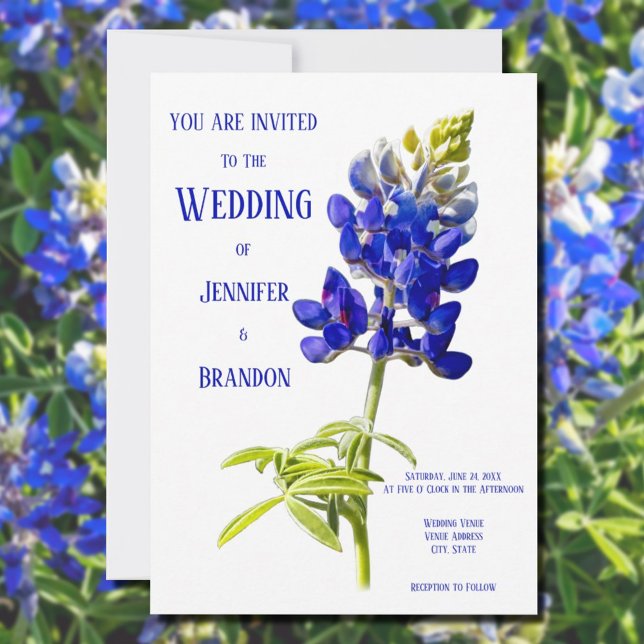 Bluebonnet Floral on White, Wedding Invitation (Creator Uploaded)