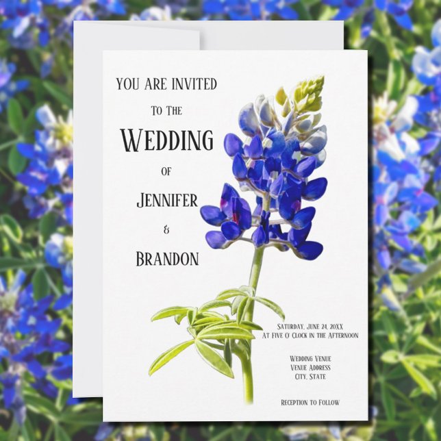 Bluebonnet Floral on White, Wedding Invitation (Creator Uploaded)